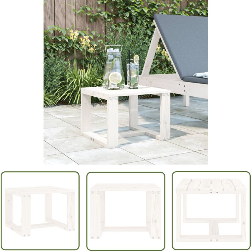 The Living Store Table d'appoint de jardin blanc 40x38x28,5cm bois massif de pin - Table D'appoint Jardin - Table Extérieure - Mobilier De Jardin
