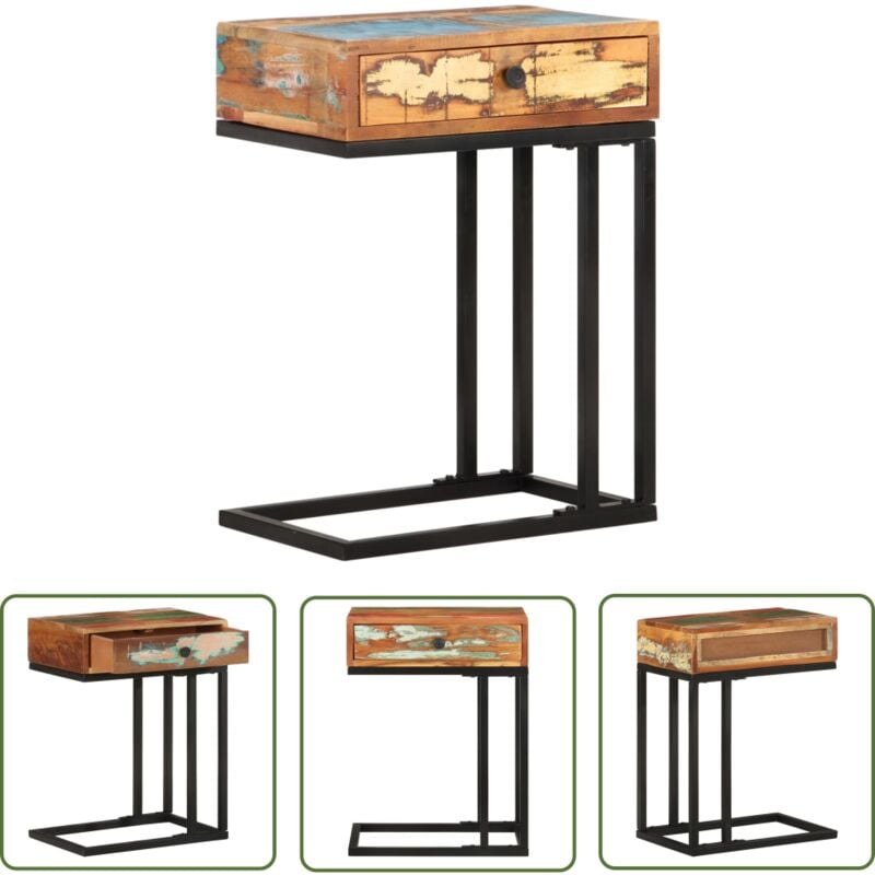 The Living Store Table d'appoint en U 45x30x61 cm Bois de récupération massif - Table Basse - Meuble Design - Table D'appoint - Bois Recyclé