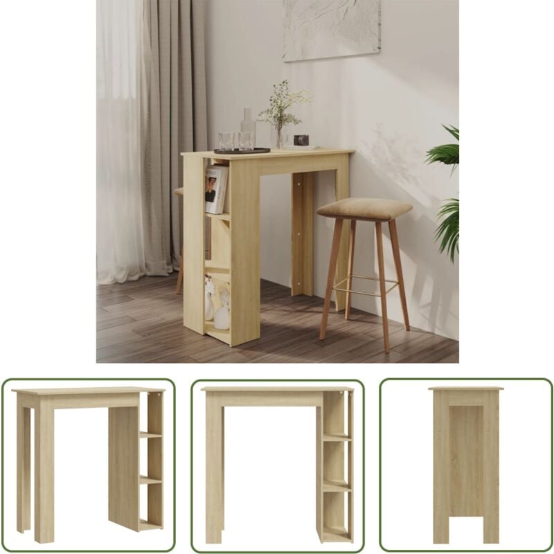The Living Store - Table de bar avec étagère Chêne sonoma Bois d'ingénierie - Table De Bar - Table Bistro - Table Pub - Table à Manger - Meuble De