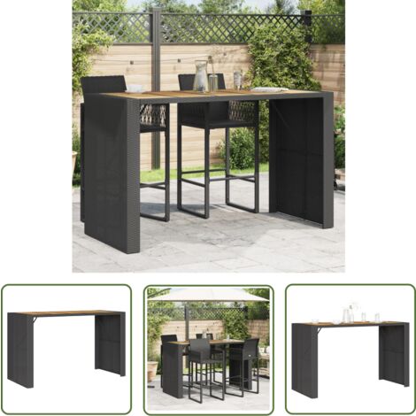 The Living Store Table de bar de jardin et dessus en bois acacia résine tressée - Table De Jardin - Table De Bar - Mobilier De Jardin - Table Extérieure - Table Patio