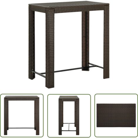 The Living Store Table de bar de jardin Marron 100x60,5x110,5 cm Résine tressée - Table De Bar - Mobilier De Jardin - Table Extérieure - Table Design - Table En Résine Tressée