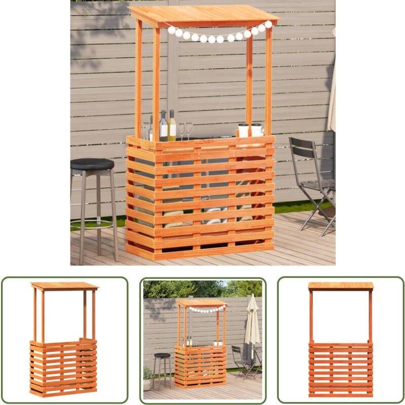 Table de bar d'extérieur avec toit marron bois massif - Table De Bar Extérieur - Table De Jardin - Mobilier De Jardin - Table Patio - Table En Bois