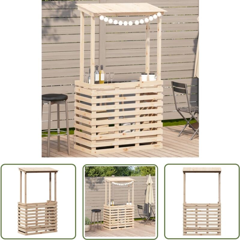 The Living Store - Table de bar d'extérieur et toit 112,5x57x195,5 cm bois massif - Table De Bar Extérieur - Table De Jardin - Mobilier De Jardin