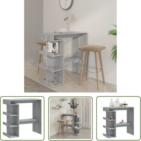 The Living Store Table de bar et étagère de rangement Sonoma gris 100x50x101,5cm - Table De Bar - Table Bistro - Table Pub - Table À Manger - Meuble De Salon