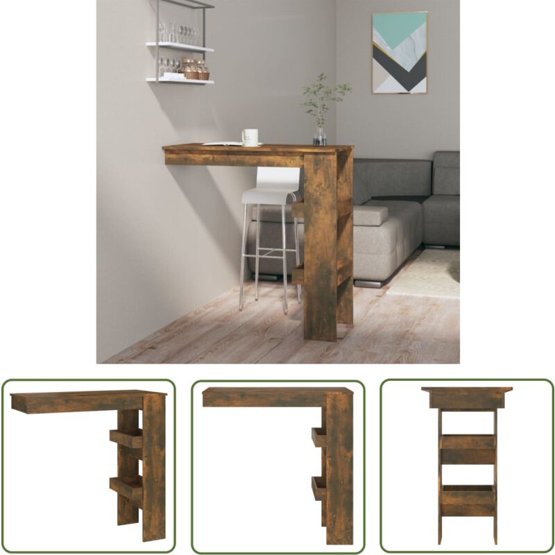 The Living Store - Table de bar murale Chêne fumé 102x45x103,5cm Bois d'ingénierie - Table De Bar Murale - Table De Bar Design - Table De Bar