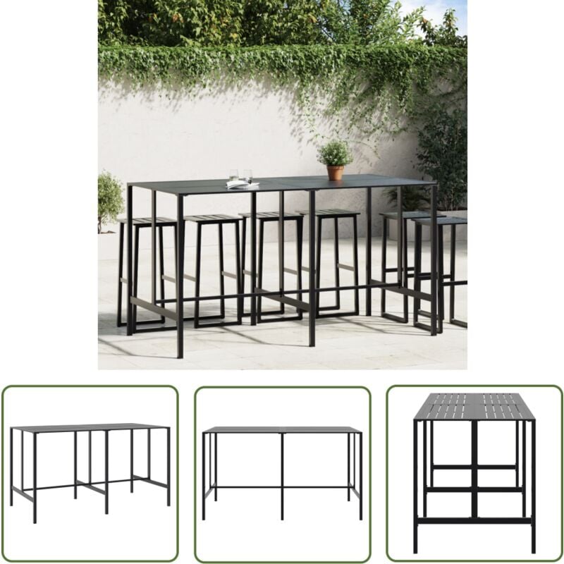 The Living Store - Table de bar noir 200x100x110 cm acier enduit de poudre - Table De Bar - Table D'appoint Extérieur - Mobilier De Jardin - Table