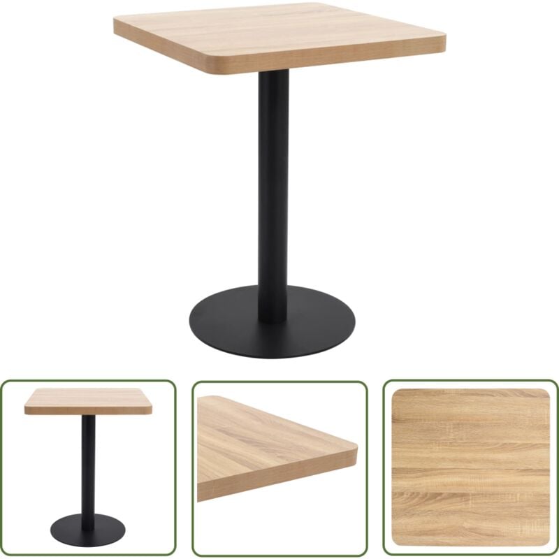 The Living Store Table de bistro marron clair 60x60 cm MDF - Table Bistro - Table Ronde - Table Pour Deux - Mobilier Extérieur - Décoration Intérieure