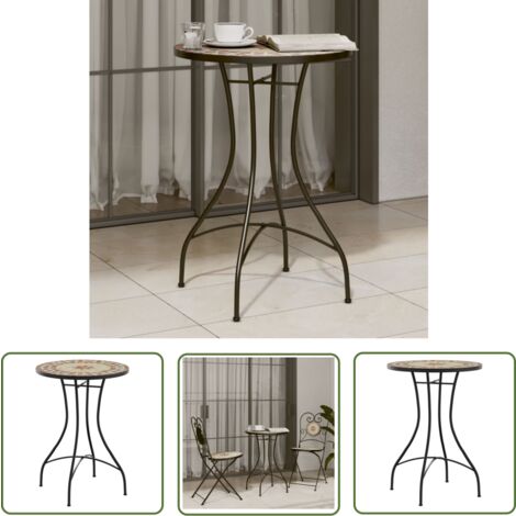 The Living Store Table de bistro mosaïque terre cuite blanc Ø50x70 cm céramique - Table De Bistro - Table Extérieure - Table Mosaïque - Table Jardin - Mobilier De Jardin