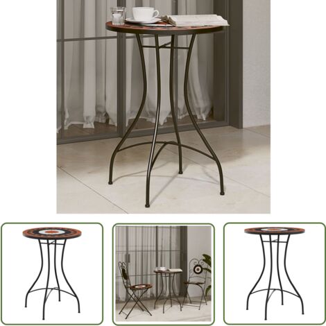 The Living Store Table de bistro mosaïque terre cuite blanc Ø50x70 cm céramique - Table De Bistrot - Table Extérieure - Table Mosaïque - Mobilier De Jardin - Décoration De Terrasse