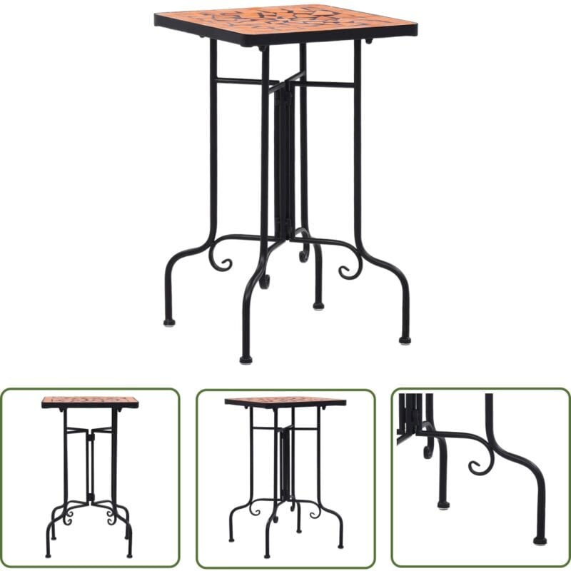 The Living Store Table de bistro mosaïque Terre cuite Céramique - Table Basse Extérieure - Table D'appoint Jardin - Table Mosaïque - Table Fleurie