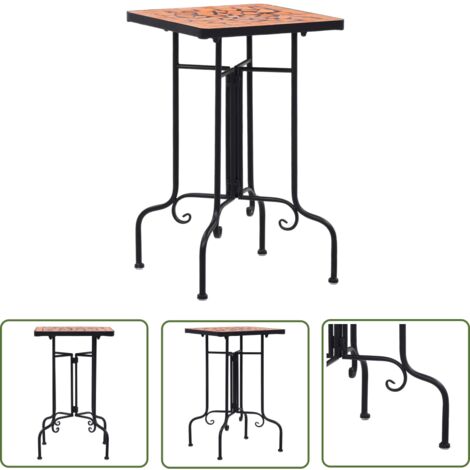 The Living Store Table de bistro mosaïque Terre cuite Céramique - Table Basse Extérieure - Table D'appoint Jardin - Table Mosaïque - Table Fleurie - Décoration Extérieur