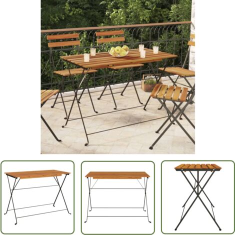 The Living Store Table de bistro pliante 100x54x71cm Bois acacia solide et acier - Table De Bistrot - Table Pliante - Mobilier De Jardin - Table Extérieure - Acacia Massif