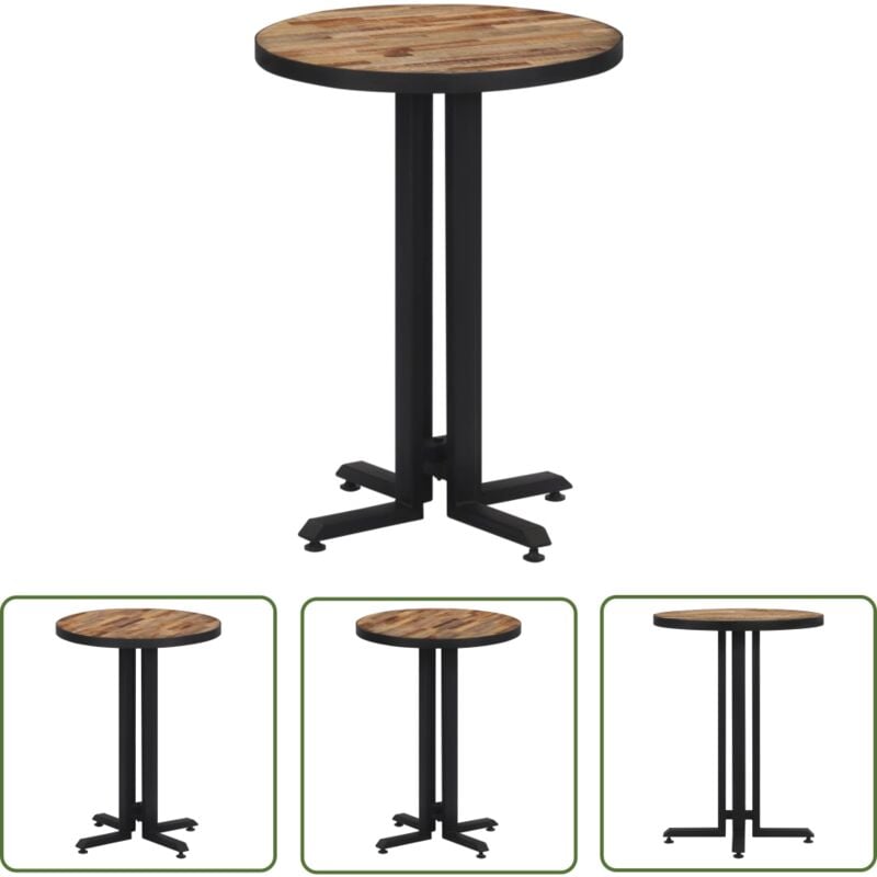 The Living Store - Table de bistro ronde Ø55x76 cm teck de récupération massif - Table De Bistrot - Table Ronde - Table En Bois - Table Vintage