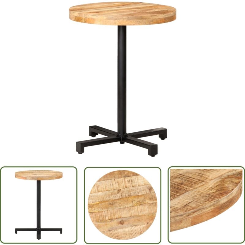 The Living Store - Table de bistro Ronde Ø60x75 cm Bois de manguier brut - Table Bistro - Table Ronde - Table En Bois - Table Extérieure - Mobilier