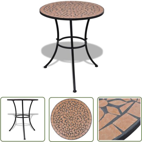 The Living Store Table de bistro Terre cuite 60 cm Mosaïque - Table De Jardin - Table D'appoint - Table En Céramique - Table En Fer - Mobilier De Jardin
