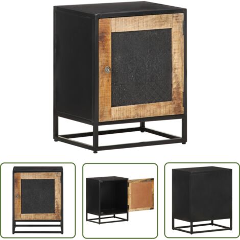 The Living Store Table de chevet 40x30x50 cm Bois de manguier brut - Table De Chevet - Meuble Industriel - Table D'appoint - Bois De Manguier - Rangement