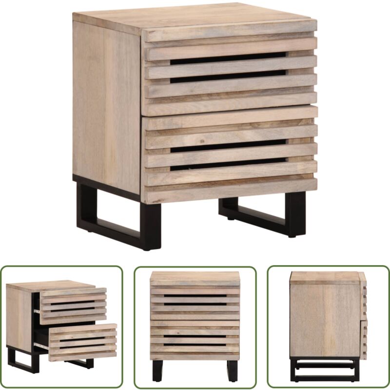 Table de chevet 40x34x46 cm bois de manguier massif blanchi - Table De Chevet Industrielle - Table De Nuit Design - Meuble Rangement Chambre
