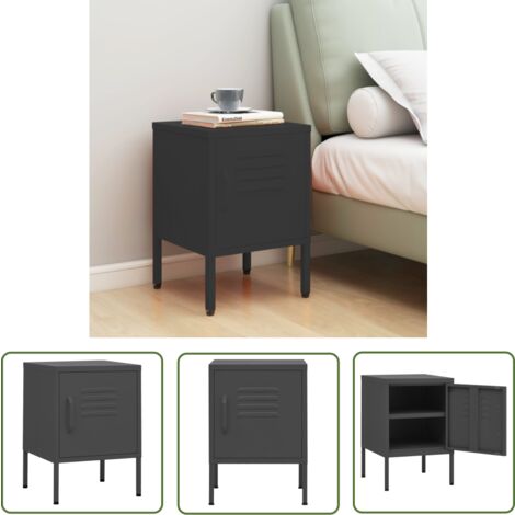 The Living Store Table de chevet Anthracite 35x35x51 cm Acier - Table De Chevet - Meuble De Chambre - Table D'appoint - Table Design - Table Noire
