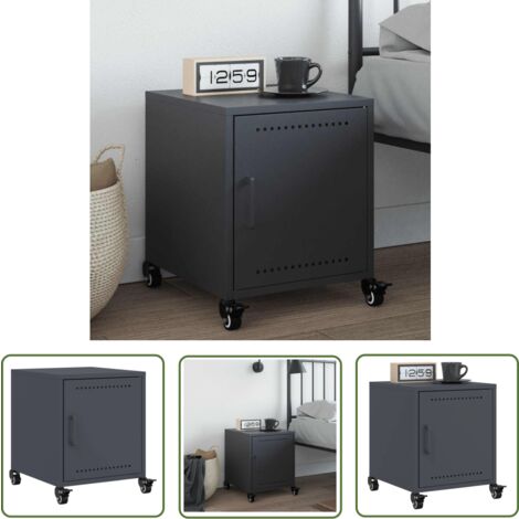 The Living Store Table de chevet anthracite 36x39x43,5 cm acier - Table De Chevet - Meuble De Chambre - Table Nuit - Rangement Tiroir - Meuble Moderne
