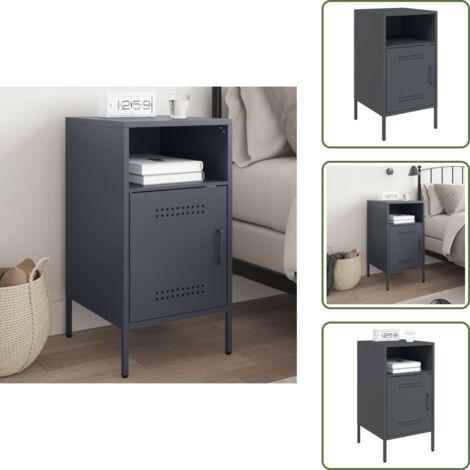 The Living Store Table de chevet anthracite 36x39x68 cm acier - Table De Chevet Industrielle - Meuble De Chambre - Table Nuit - Rangement Intérieur - Meuble Design