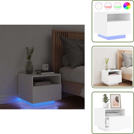 The Living Store Table de chevet avec lumières LED blanc 40x39x37 cm - Table De Chevet - Luminaire Led - Meubles Chambre - Mobilier Moderne - Décoration Chambre
