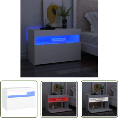 The Living Store Table de chevet avec lumières LED Blanc 60x35x40 cm - Table De Chevet - Meuble De Chambre - Luminaire Led - Lampe De Chevet - Armoire De Chevet
