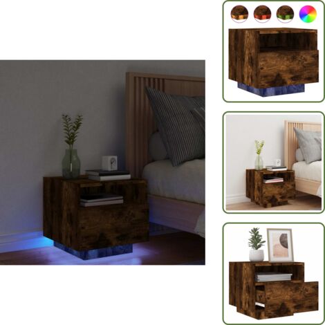 The Living Store Table de chevet avec lumières LED chêne fumé 40x39x37 cm - Table De Chevet - Luminaire Led - Meubles Chambre - Décoration Intérieur - Rangement Nuit