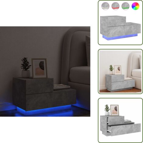 The Living Store Table de chevet avec lumières LED gris béton 70x36x40,5 cm - Table De Chevet - Lampe De Chevet - Luminaire LED - Meubles De Chambre - Mobilier Moderne