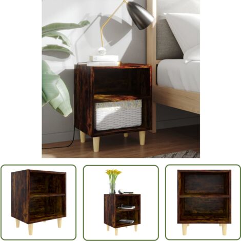 The Living Store Table de chevet avec pieds en bois massif Chêne fumé 40x30x50cm - Table De Chevet - Meuble De Chambre - Table D'appoint - Design Scandinave - Table Basse