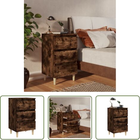 The Living Store Table de chevet avec pieds en bois solide Chêne fumé 40x35x69cm - Table De Chevet - Meuble De Chambre - Table D'appoint - Armoire De Chevet - Meuble Scandinave