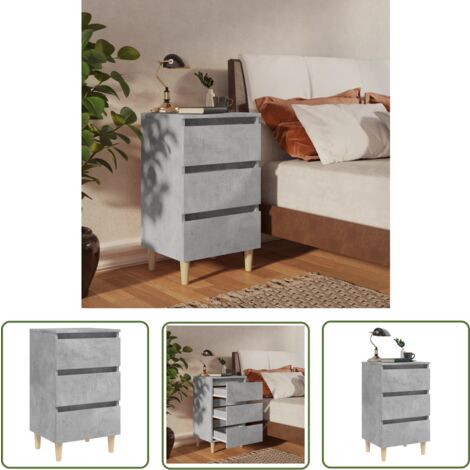 The Living Store Table de chevet avec pieds en bois solide gris béton 40x35x69cm - Table De Chevet - Meuble De Chambre - Table Nuit - Style Scandinave - Table Basse
