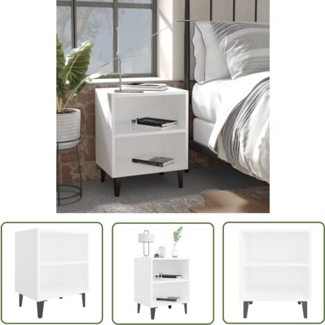 The Living Store Table de chevet avec pieds en métal blanc 40x30x50 cm - Table De Chevet Industrielle - Meuble De Chambre - Table De Nuit Blanche - Table Latérale Design - Rangement Pratique