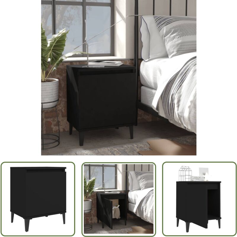 The Living Store - Table de chevet avec pieds en métal noir 40x30x50 cm - Table De Chevet Industrielle - Meuble De Chambre - Table Nuit Noire - Table