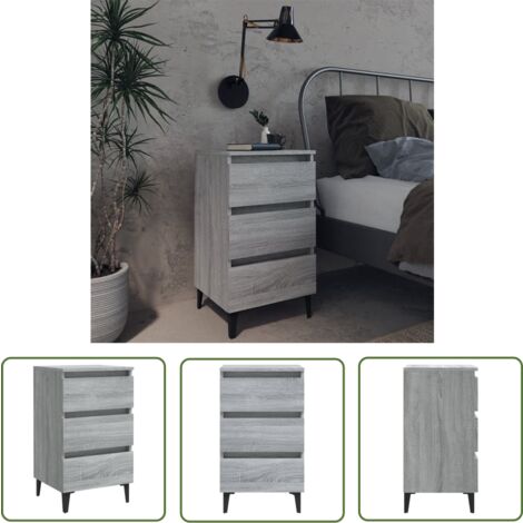 The Living Store Table de chevet avec pieds en métal Sonoma gris 40x35x69 cm - Table De Chevet - Meuble De Chambre - Table Nuit - Table D'appoint - Style Industriel