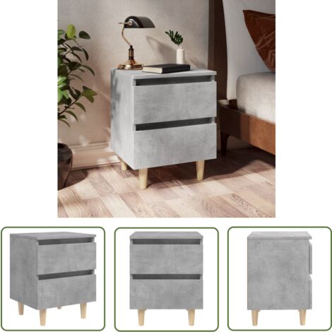 The Living Store Table de chevet avec pieds en pin gris béton 40x35x50 cm - Table De Chevet - Meuble De Chambre - Table Nuit - Style Scandinave - Table Basse