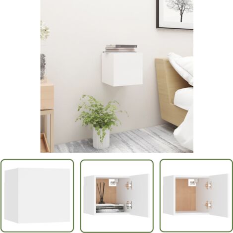 The Living Store Table de chevet Blanc 30,5x30x30 cm Bois d'ingénierie - Table De Chevet - Meuble De Chambre - Armoire Murale - Rangement - Blanc