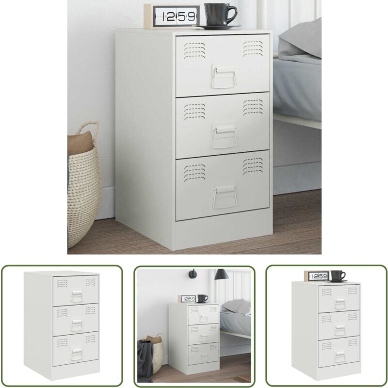 Table de chevet blanc 34,5x39x62 cm acier - Table De Chevet - Meuble De Chambre - Table Nuit - Commode - Rangement - The Living Store