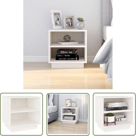 The Living Store Table de chevet Blanc 40x34x40 cm Bois de pin solide - Table De Chevet - Meuble De Chambre - Armoire De Chevet - Table D'appoint - Bois De Pin