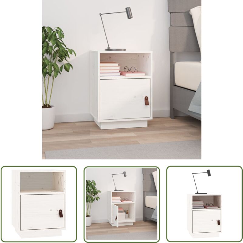 Table de chevet Blanc 40x34x55 cm Bois de pin solide - Table De Chevet - Meuble De Chambre - Commode - Table Nuit - Bois Massif - The Living Store