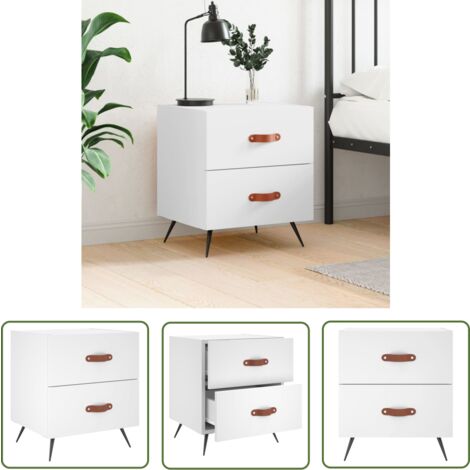 The Living Store Table de chevet blanc 40x35x47,5 cm bois d’ingénierie - Table De Chevet - Meuble De Chambre - Armoire De Chevet - Commode - Design Moderne