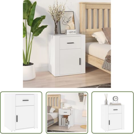 The Living Store Table de chevet Blanc 50x36x60 cm Bois d'ingénierie - Table De Chevet - Meuble De Chambre - Commode - Armoire Latérale - Mobilier Moderne