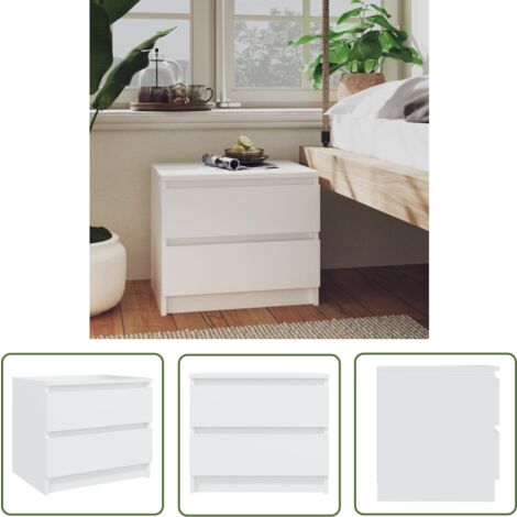 The Living Store Table de chevet Blanc 50x39x43,5 cm Aggloméré - Table De Chevet - Meuble De Chambre - Commode - Tiroir - Blanc