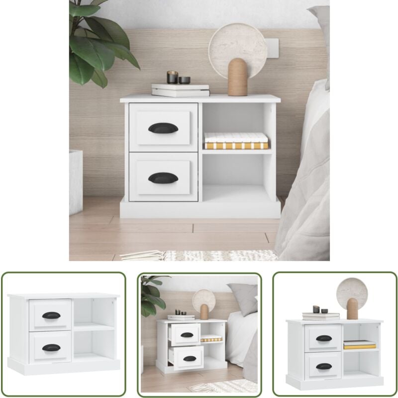 Table de chevet blanc 60x35,5x45 cm - Table De Chevet - Meuble De Chambre - Commode - Armoire D'appoint - Rangement - The Living Store