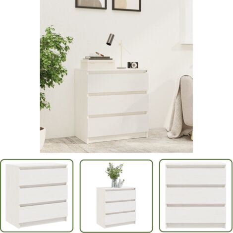 The Living Store Table de chevet Blanc 60x36x64 cm Bois de pin massif - Meuble De Chambre - Table De Chevet - Meuble Blanc - Commode - Tiroir