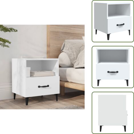 The Living Store Table de chevet Blanc Bois d'ingénierie - Rangement
