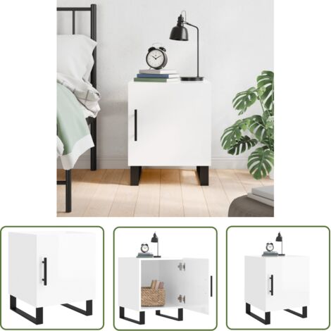 The Living Store Table de chevet blanc brillant 40x40x50 cm bois d’ingénierie - Table De Chevet - Meuble De Chambre - Armoire De Chevet - Commode - Design Moderne