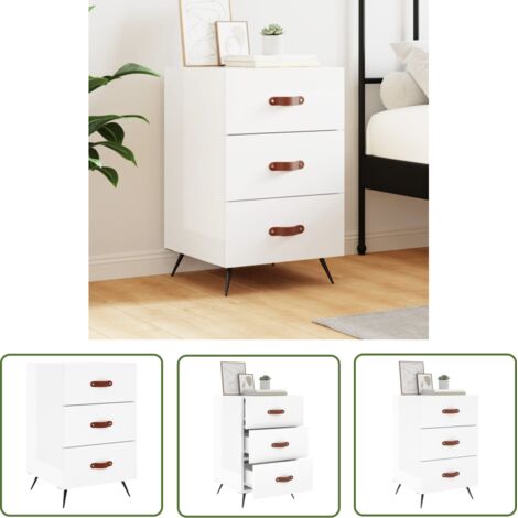 The Living Store Table de chevet blanc brillant 40x40x66 cm bois d'ingénierie - Table De Chevet - Meuble De Chambre - Armoire De Chevet - Commode - Design Moderne