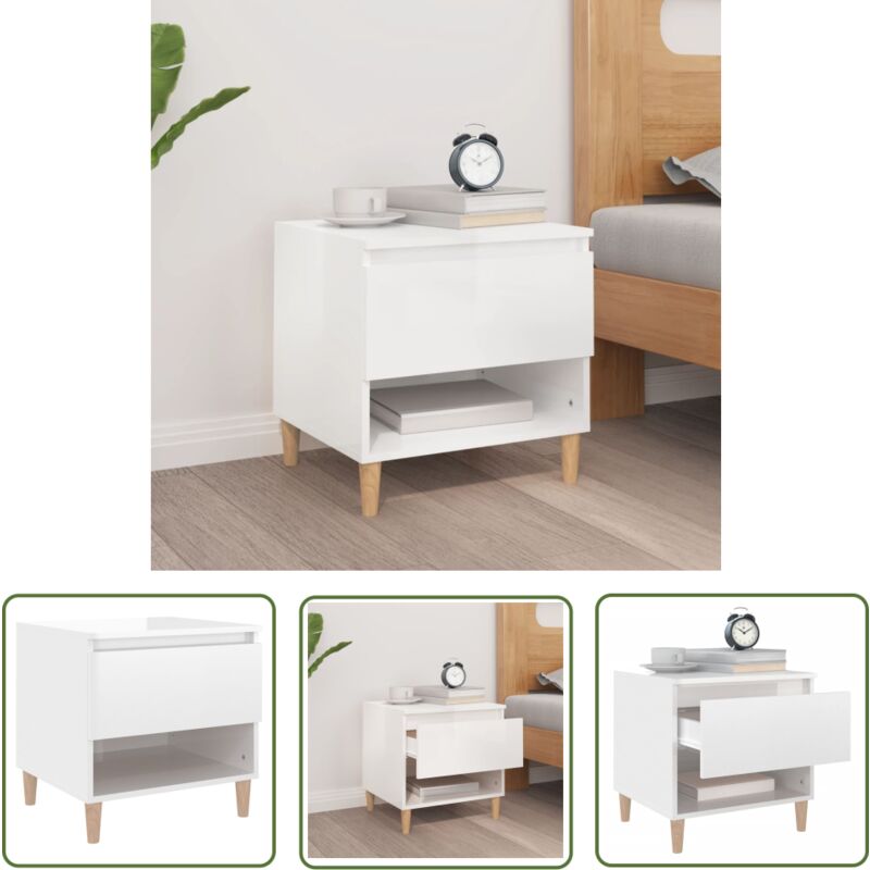 Table de chevet Blanc brillant 50x46x50 cm Bois d'ingénierie - Table De Chevet - Meuble De Chambre - Table Nuit - Mobilier Moderne - Table Blanche