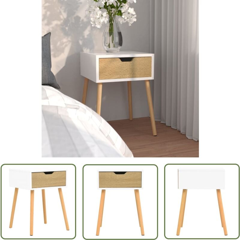 The Living Store - Table de chevet Blanc chêne sonoma 40x40x56cm Bois d'ingénierie - Table De Chevet - Meuble De Chambre - Table De Nuit - Rangement