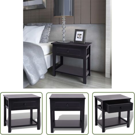 The Living Store Table de chevet Bois Noir - Table De Chevet - Meubles De Chambre - Commode - Table De Nuit - Mobilier Design